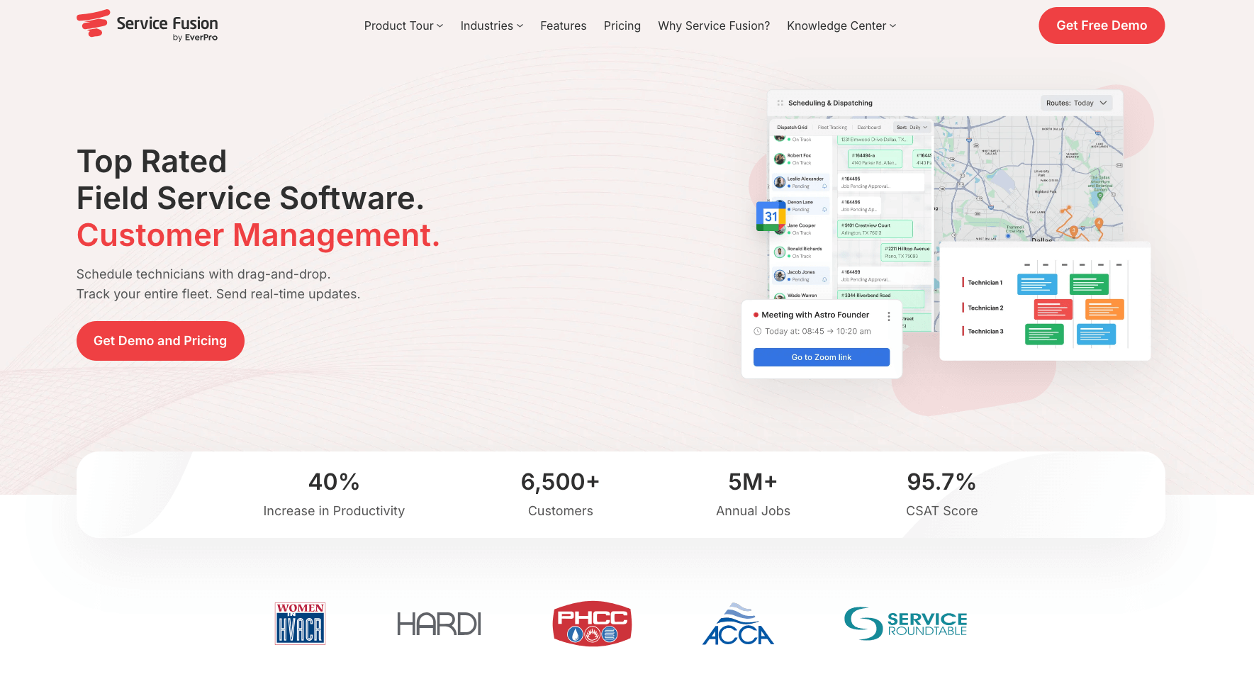 Screenshot of Service Fusion landing page