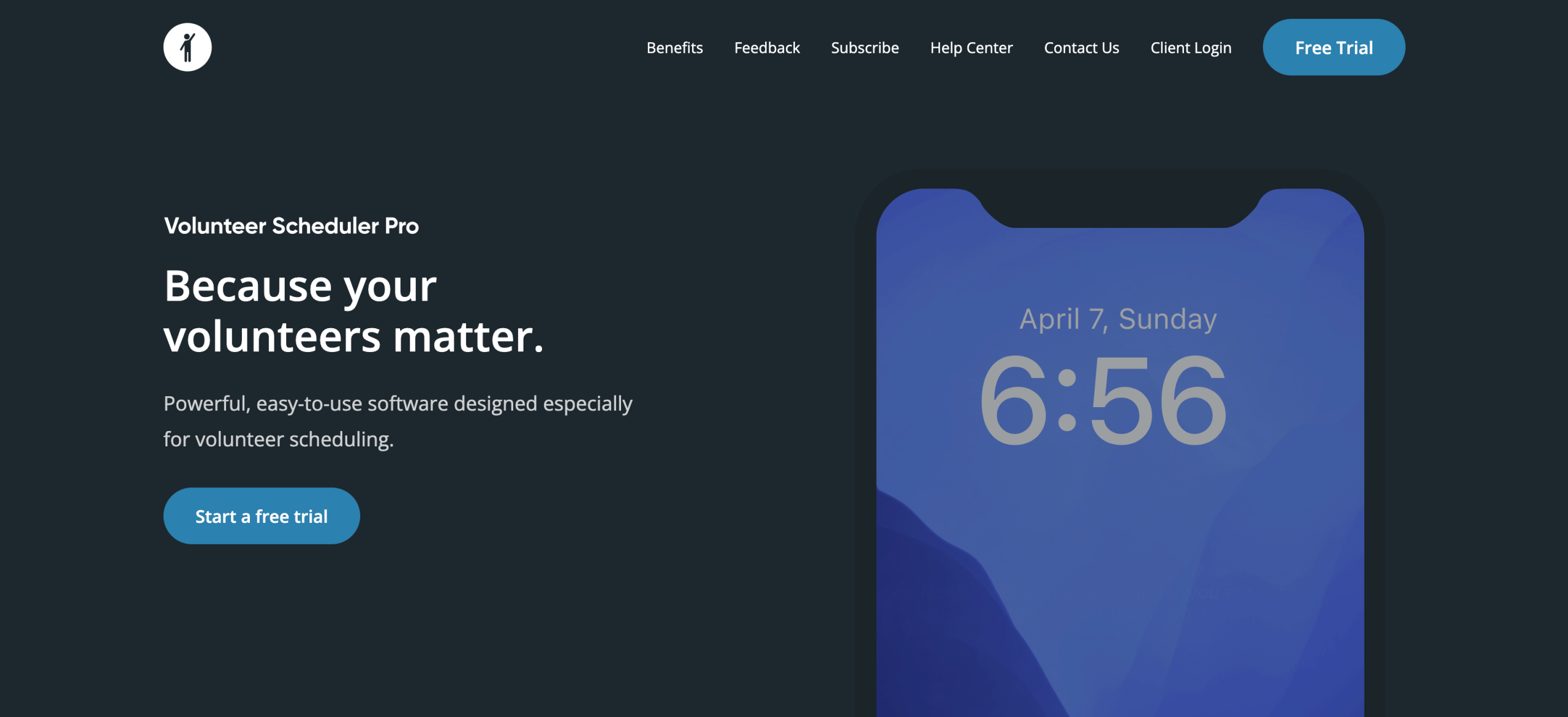 Screenshot of Volunteer Scheduler Pro landing page