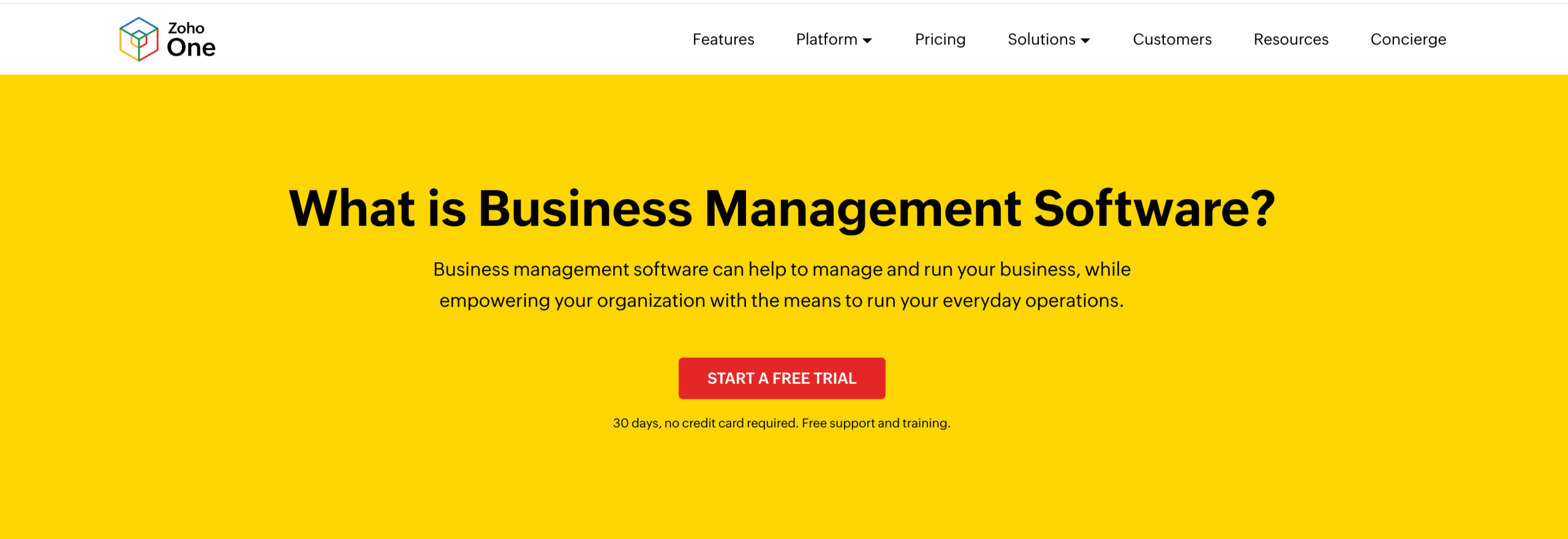 Screenshot of Zoho landing page