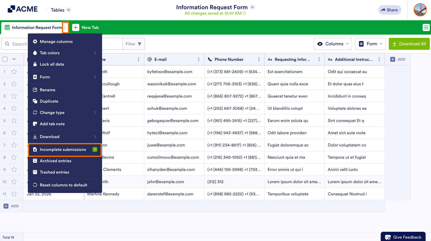 How to View Incomplete Submissions in Tables Image-1