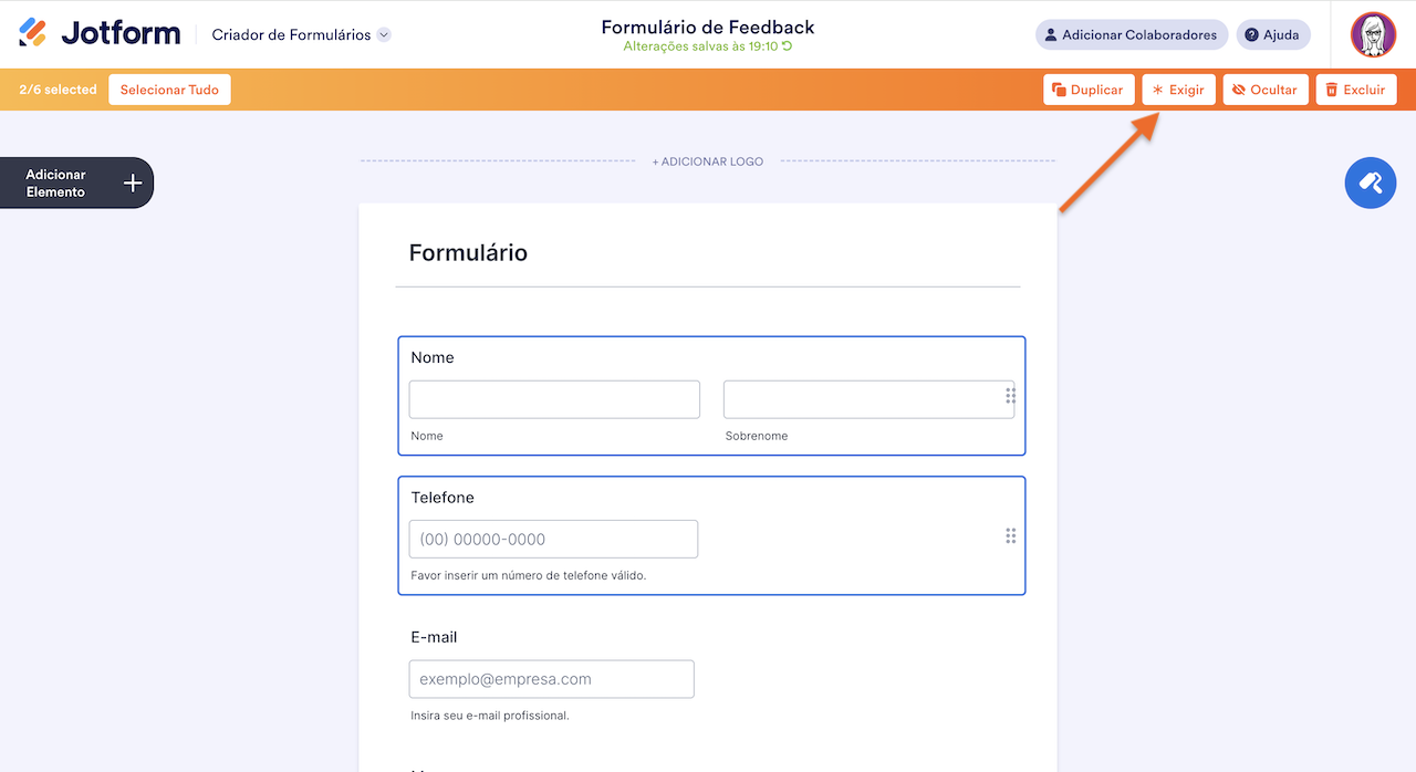 Tornando Múltiplos Campos Obrigatórios