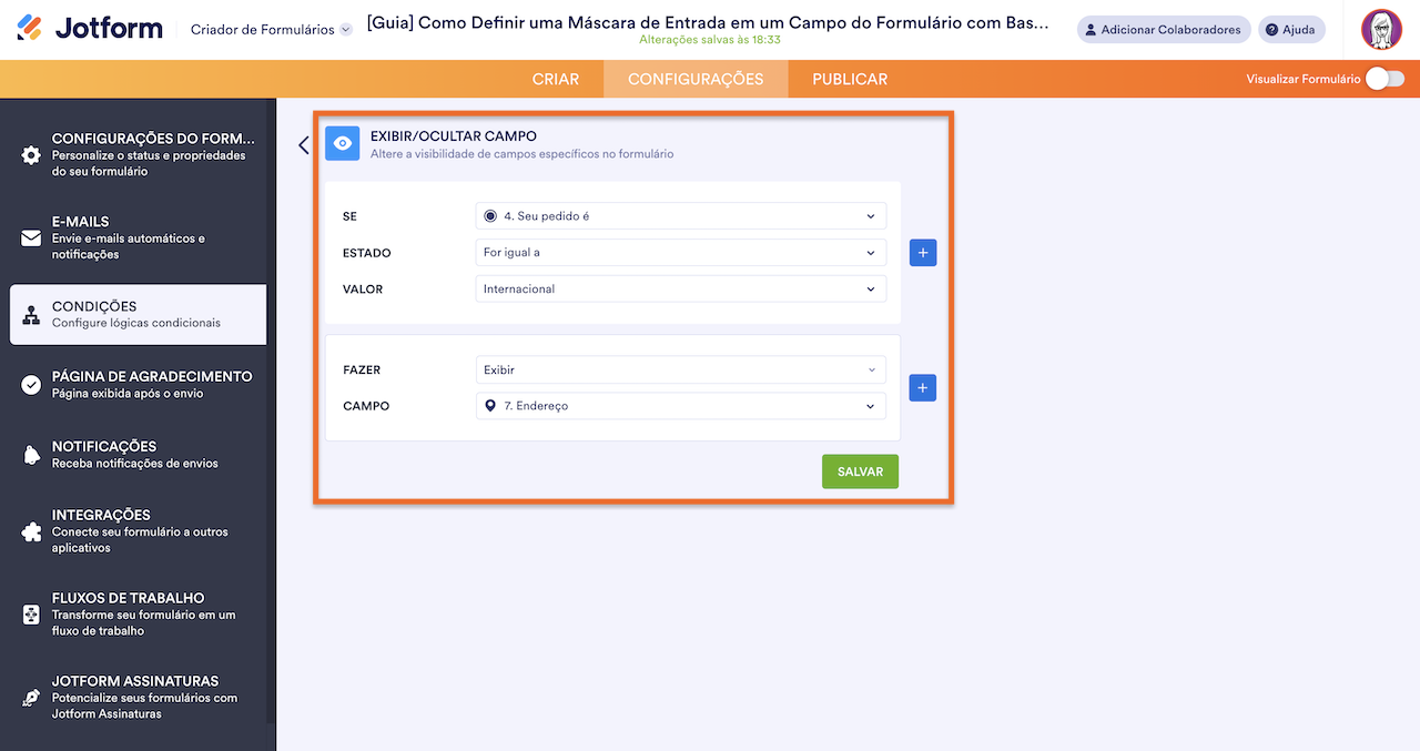 Criando uma Condição