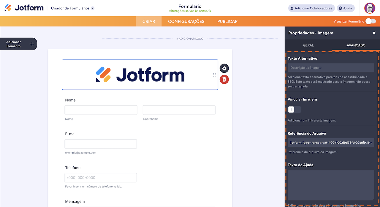 Propriedades Avançadas da Imagem
