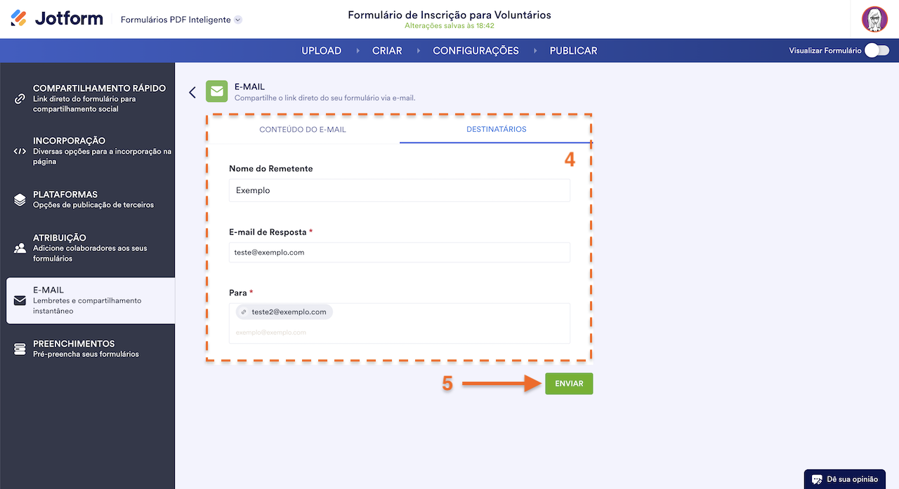 Configurações do E-mail