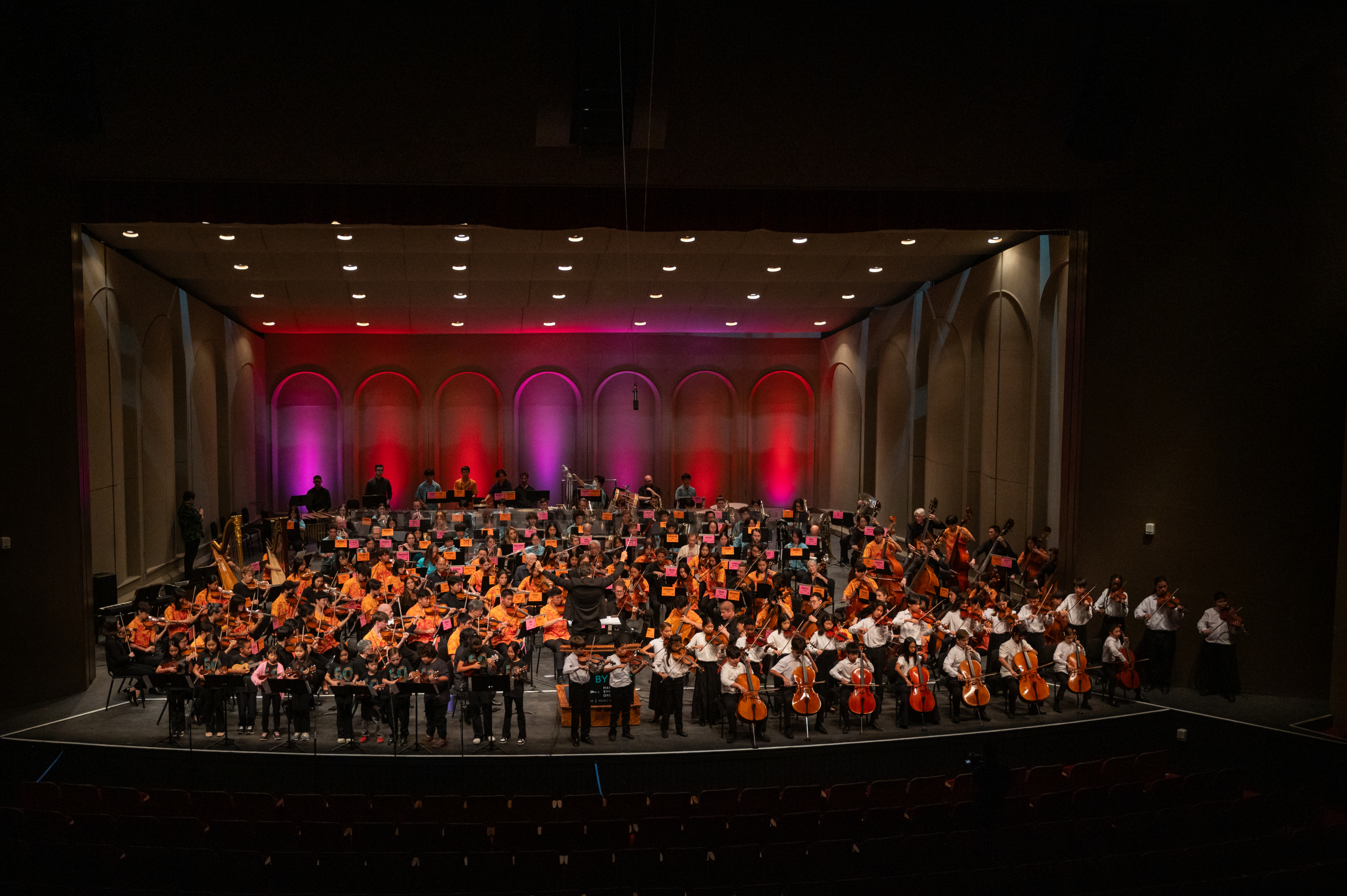 Image of students making music in a concert hall