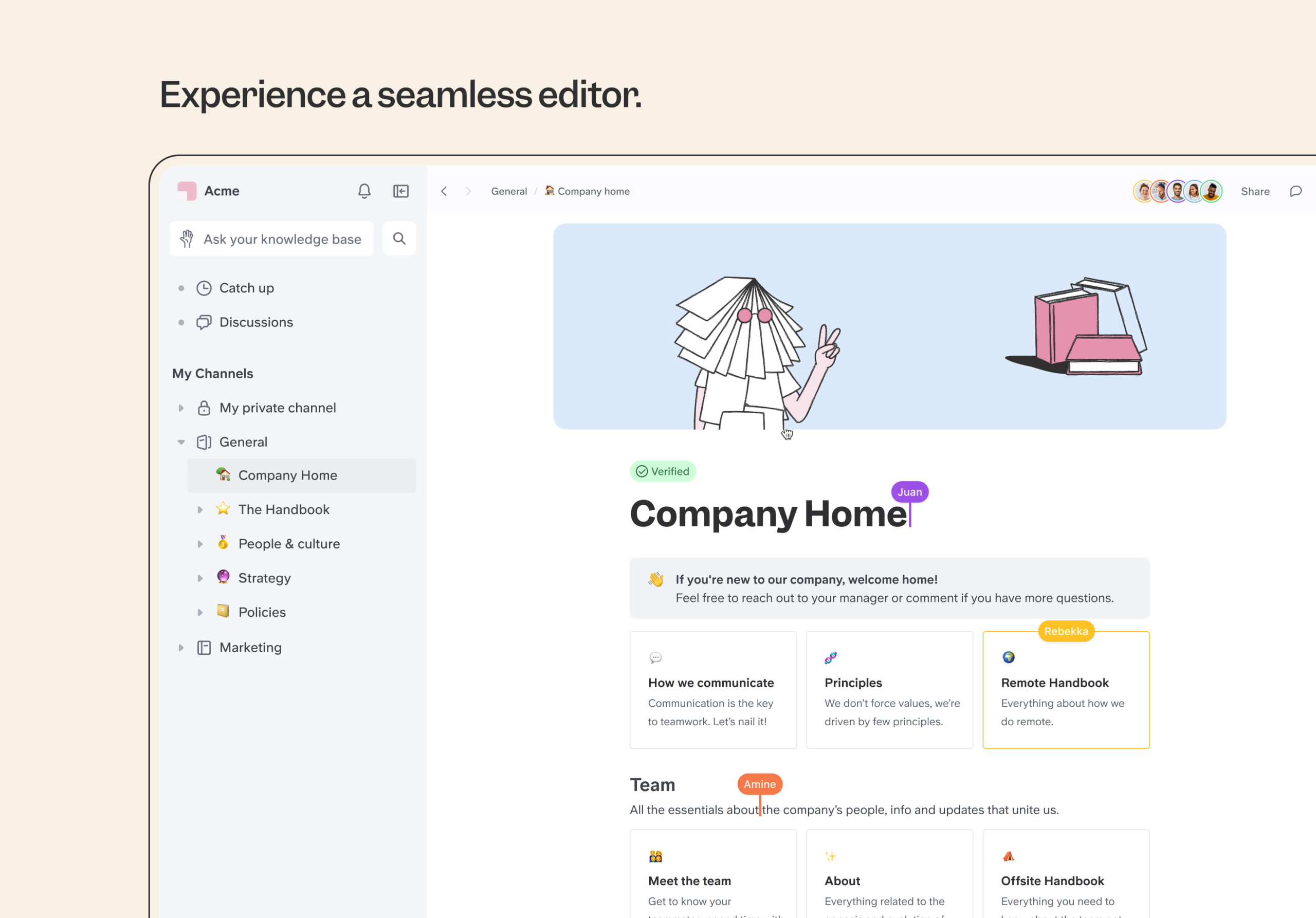Slite Product Main Menu Screenshot