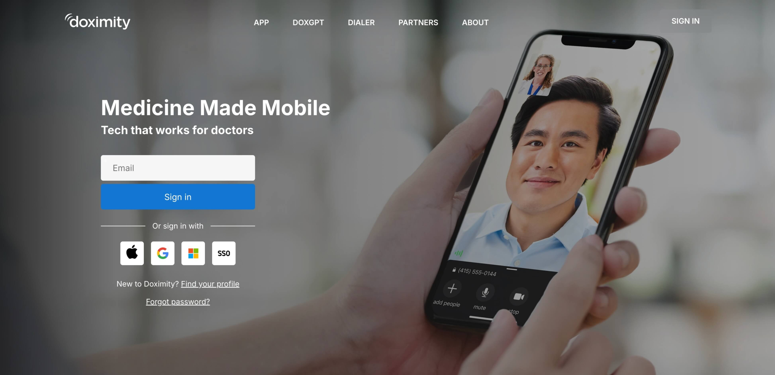 Screenshot of Doximity landing page