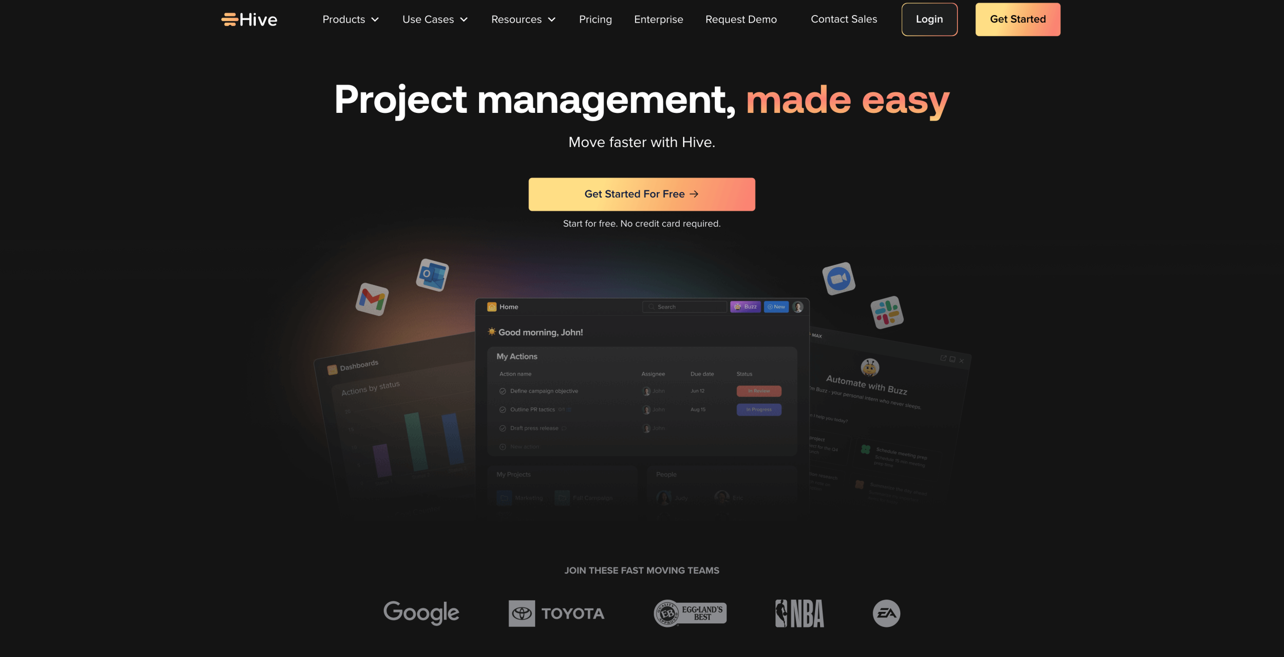 Screenshot of Hive website with the words: "Project management, made easy"