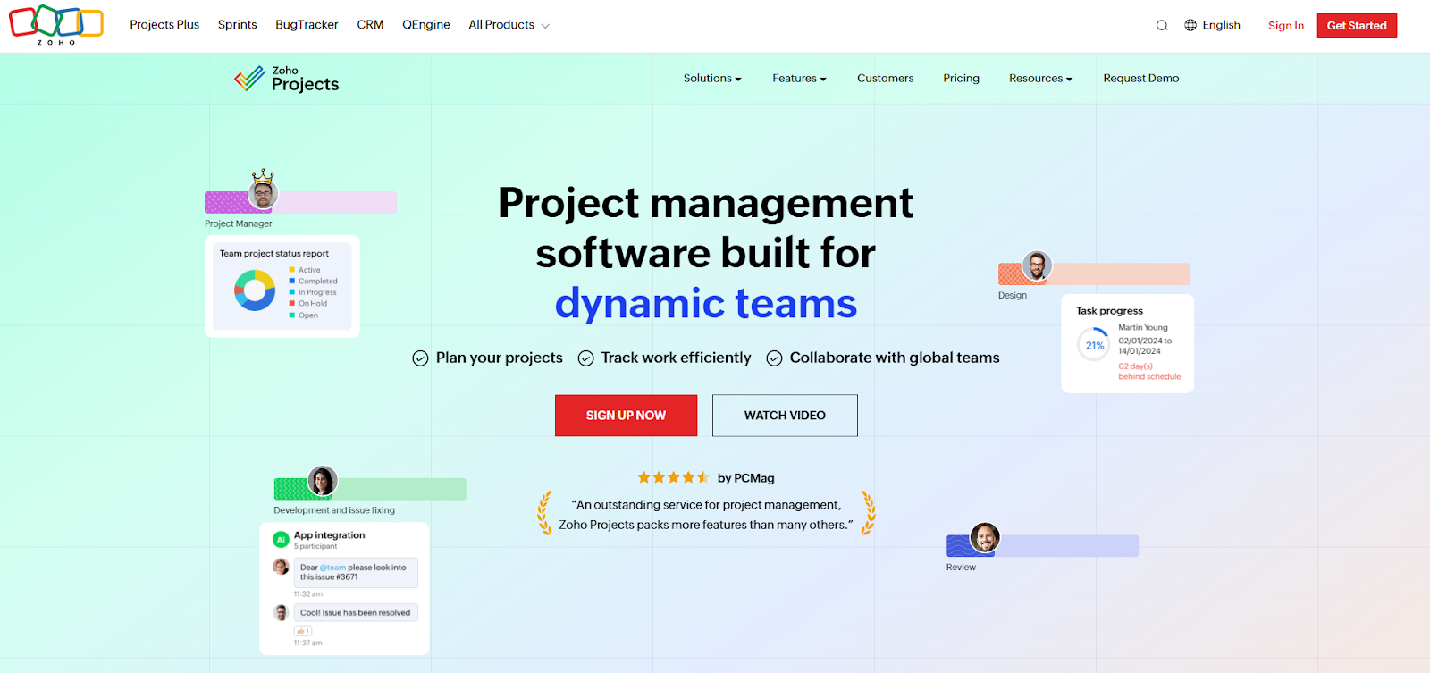 Screenshot of Zoho Projects landing page