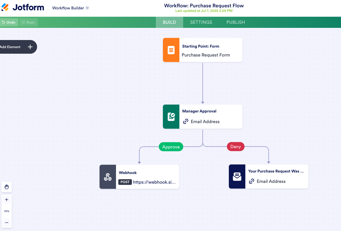 Viewing the Approval Steps on Jotform Workflow Builder