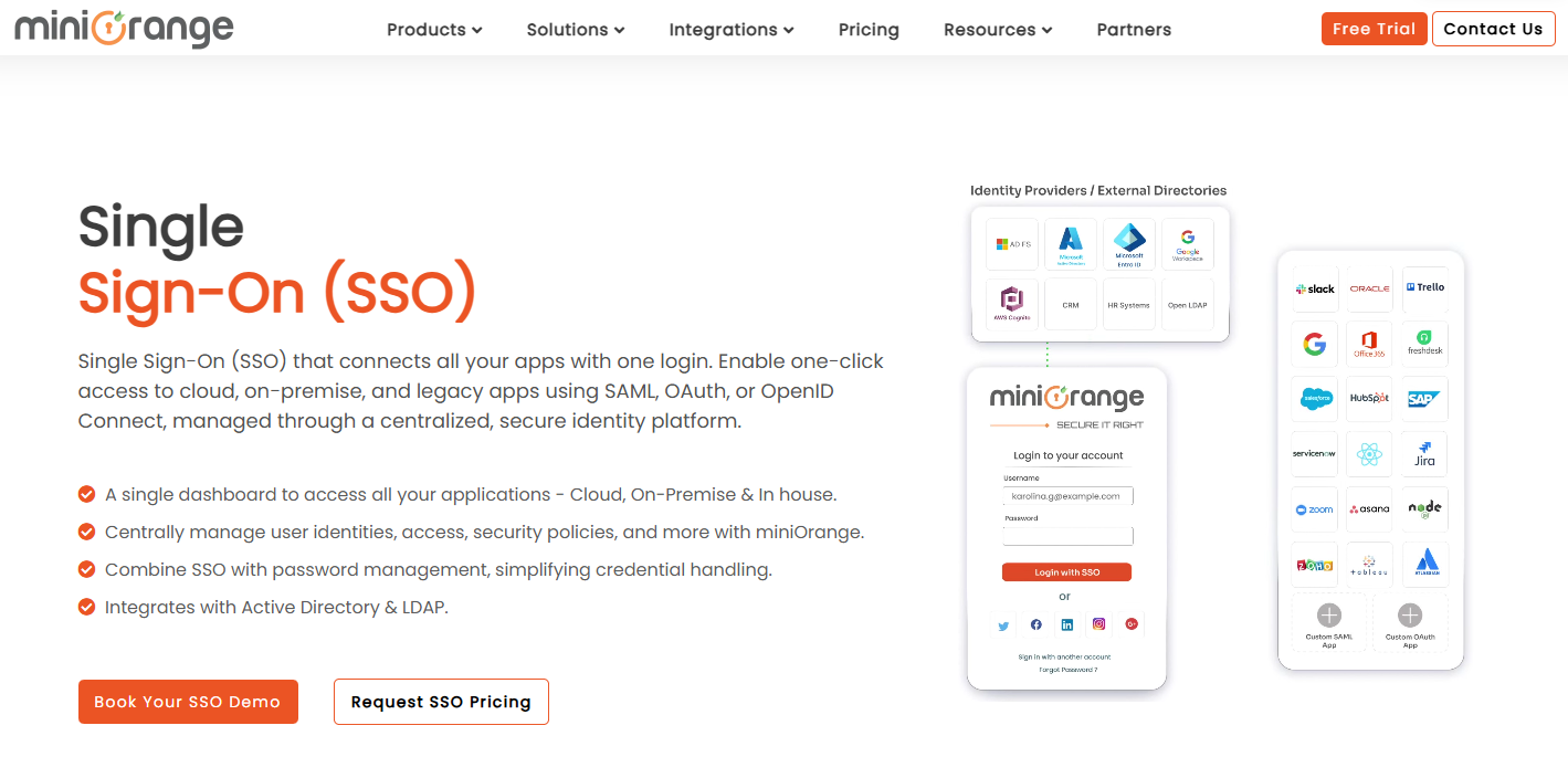 Screenshot of miniOrange home page