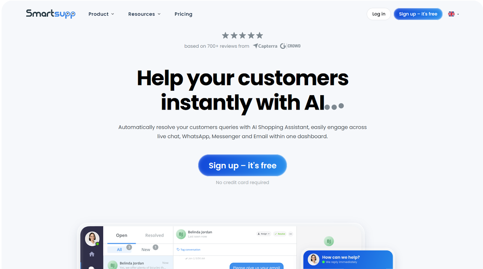Screenshot of Smartsupp landing page