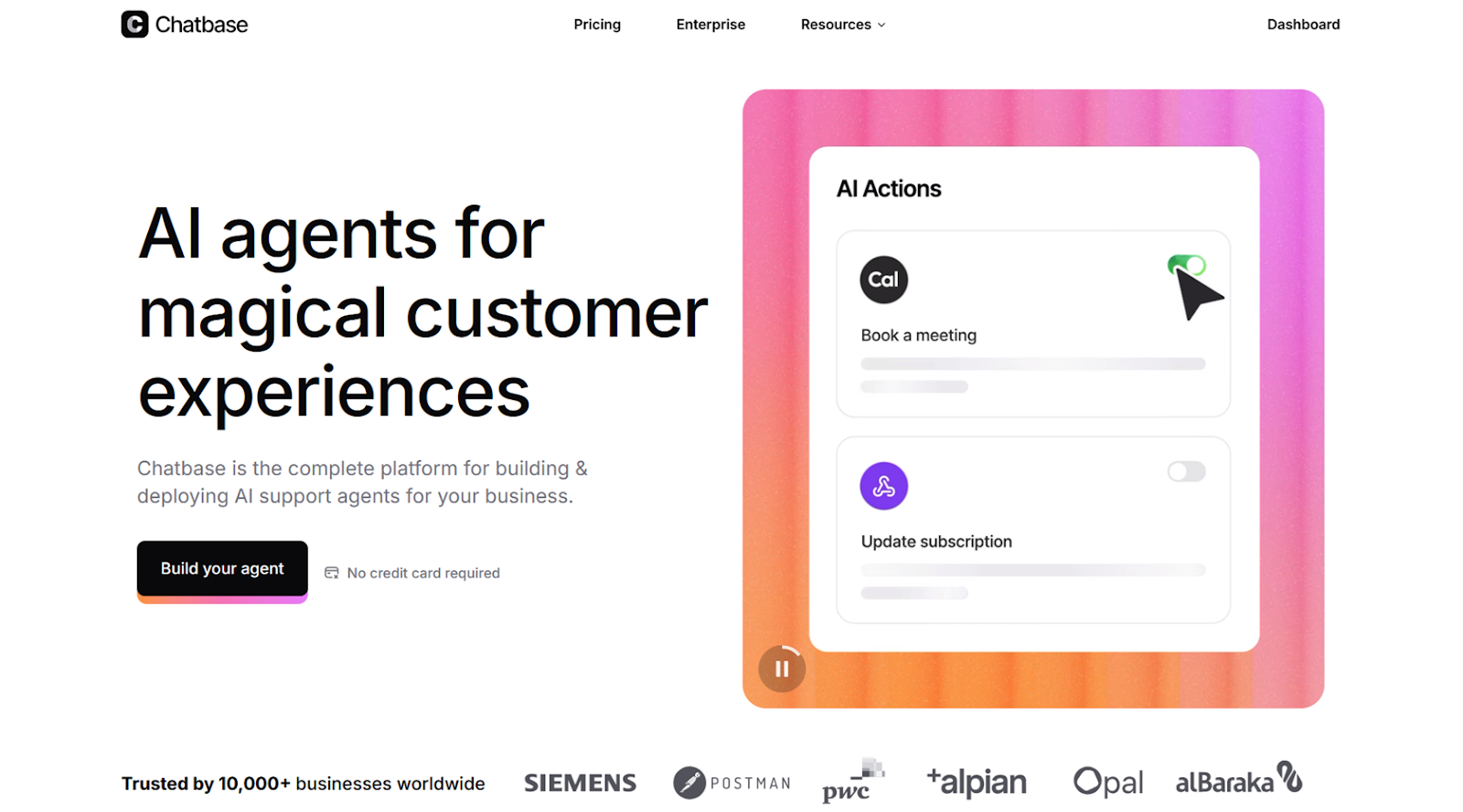 Screenshot of Chatbase landing page