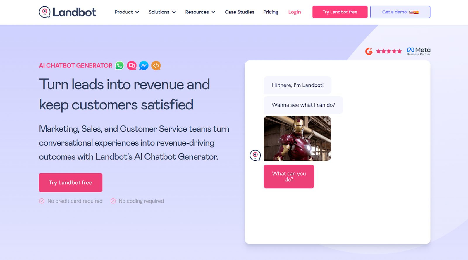 Screenshot of Landbot landing page