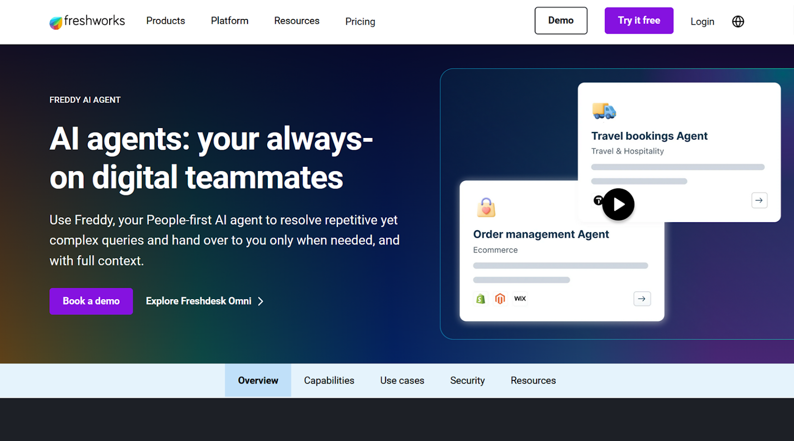 Screenshot of Freshworks' Freddy AI Agent landing page