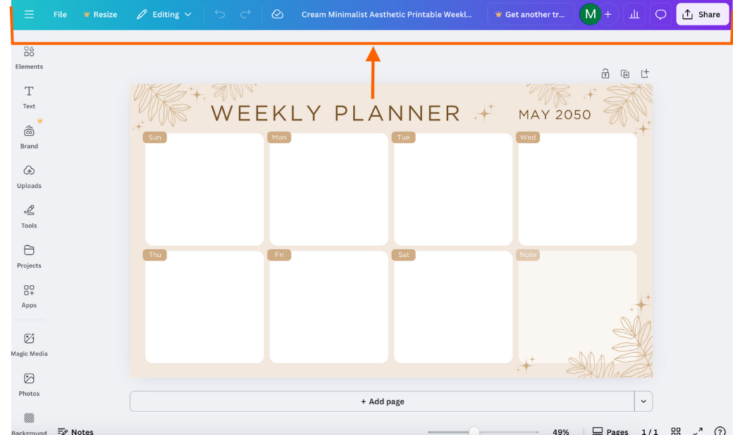 Screenshot of Canva Editor Interface topside bar