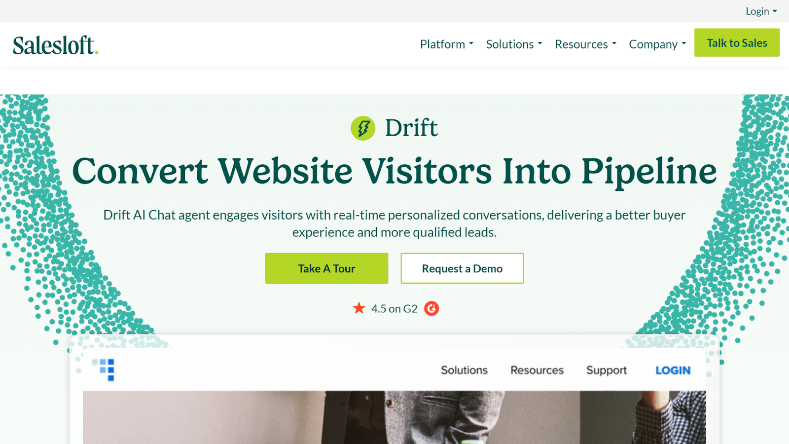 Screenshot of the Drift homepage