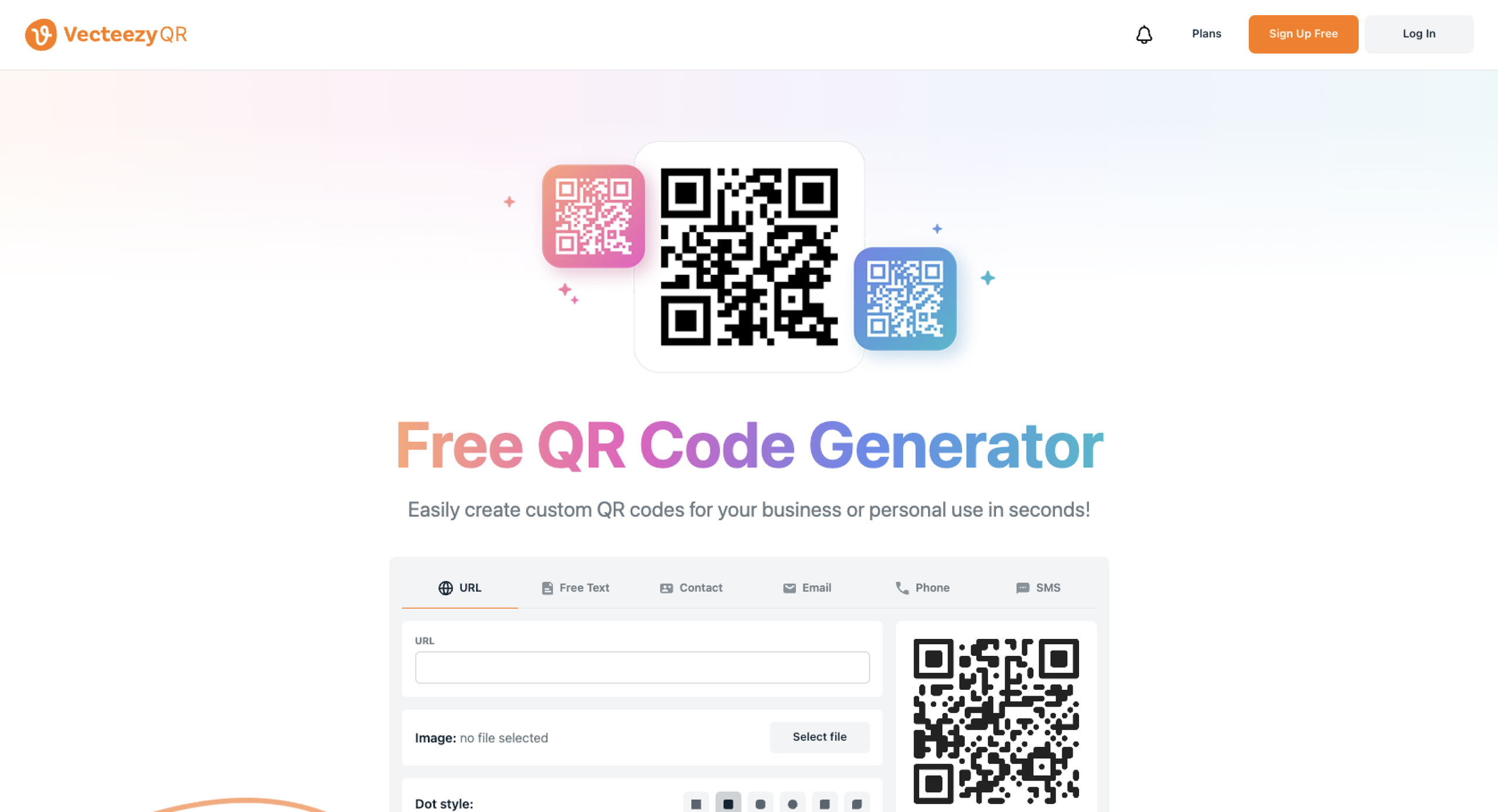 VecteezyQR Free QR Code Generator Landing Page