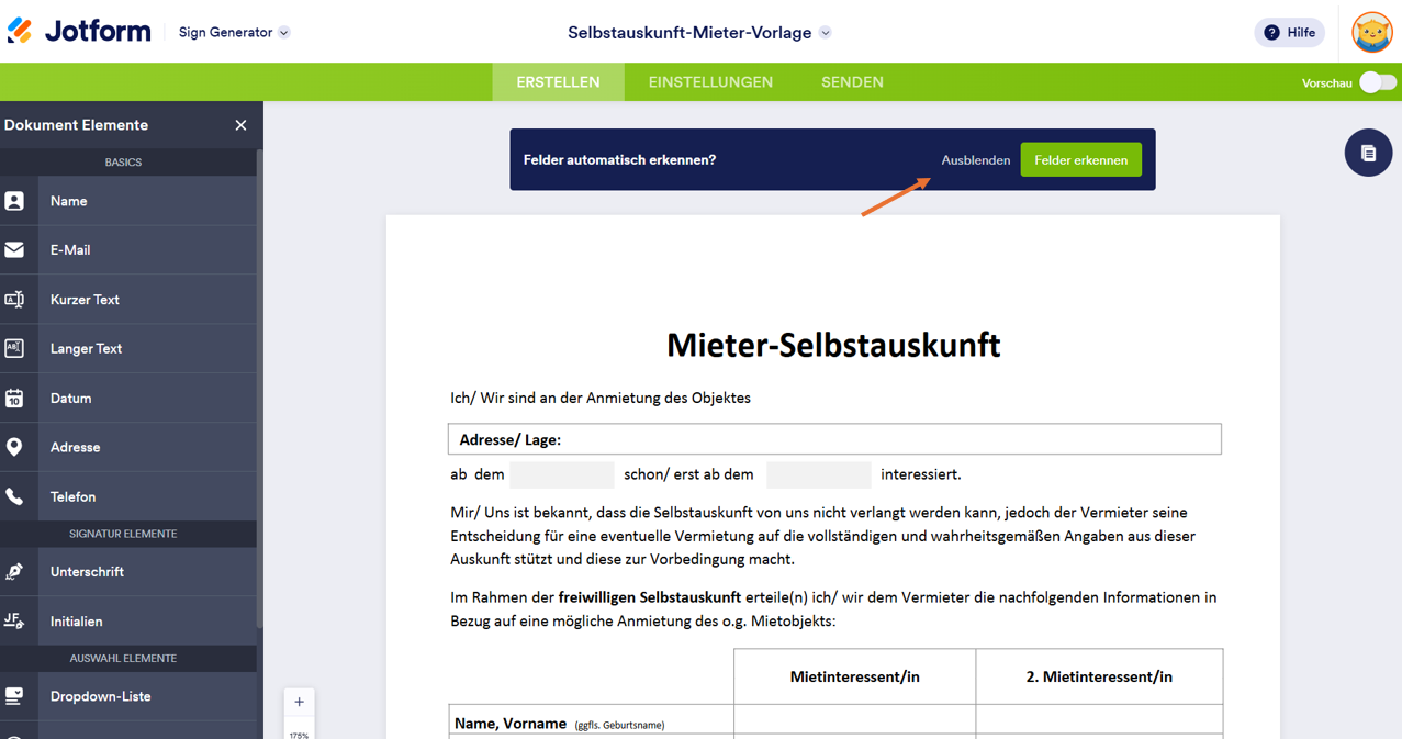 Das Bild zeigt den Button zum Ausblenden