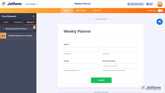 How to Add and Set Up the Weekly Appointment Planner Widget on Your Form