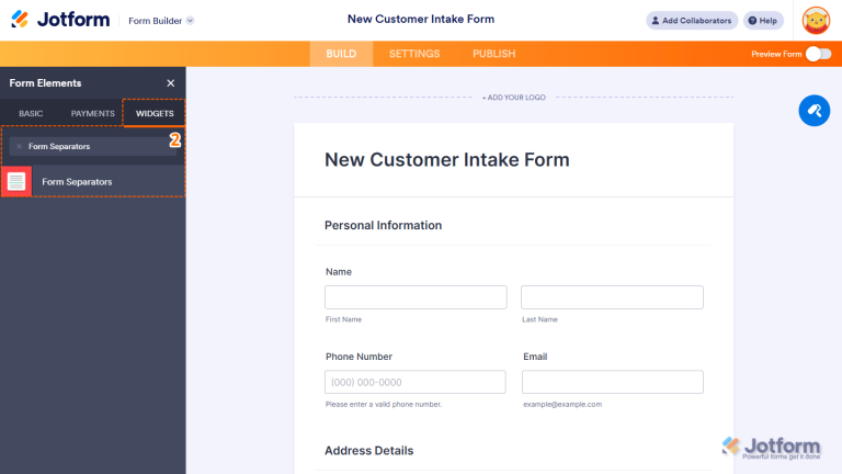 How to Add and Set Up Form Separators Widget on Your Form