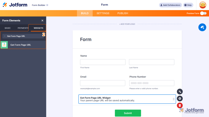 How to Add and Set Up Get Form Page URL Widget on Your Form