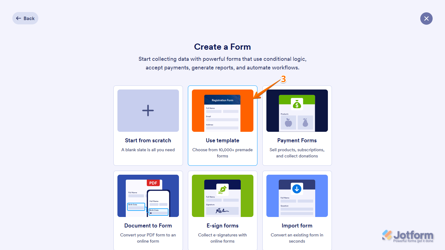 Use Template option when creating a form in Jotform
