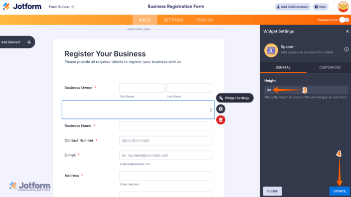 How to Add and Set Up the Spacer Widget on Your Form