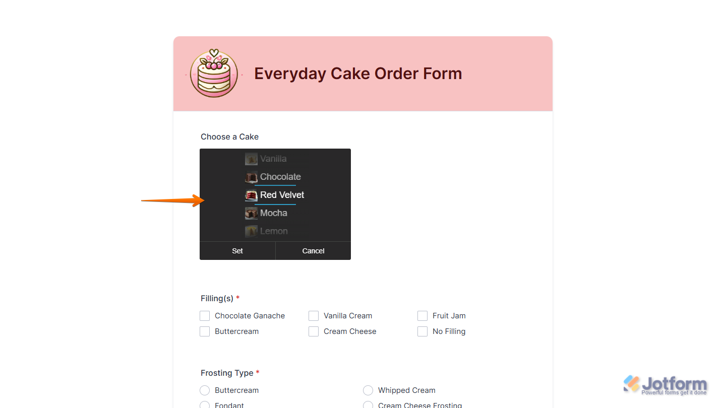 Android Text & Image widget on a Jotform Demo Form