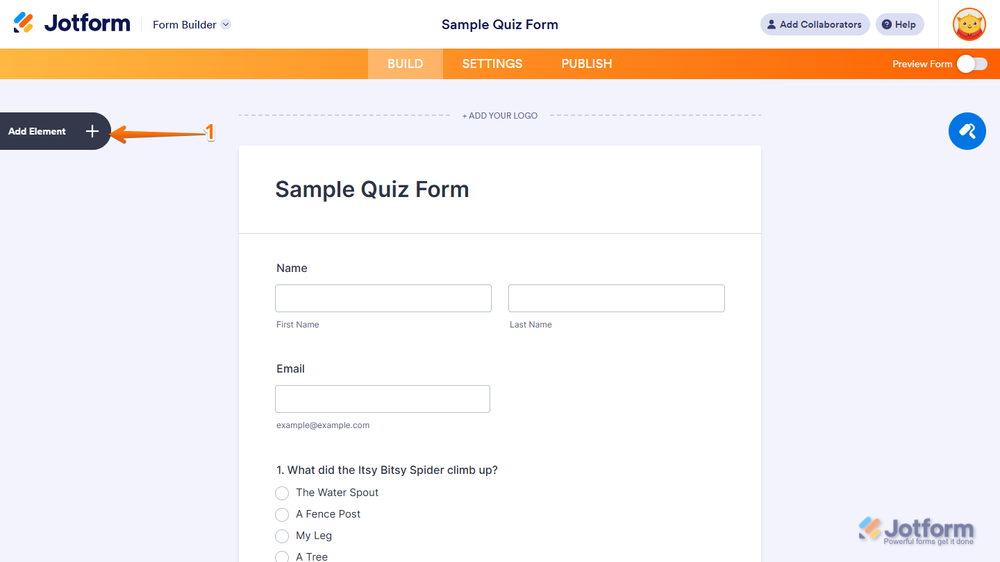 Add Element button in Jotform Form Builder