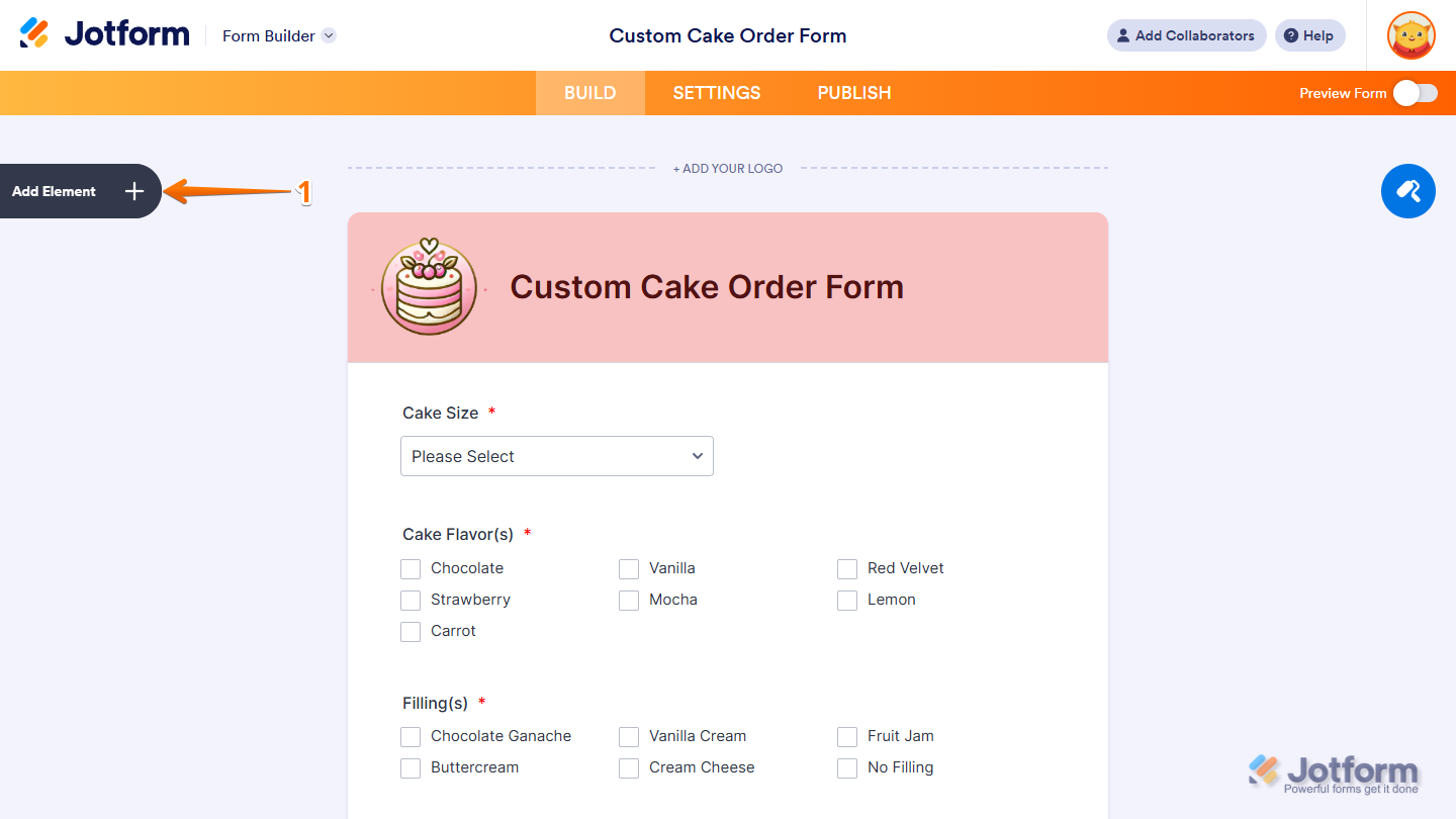 Add Element button in Jotform Form Builder