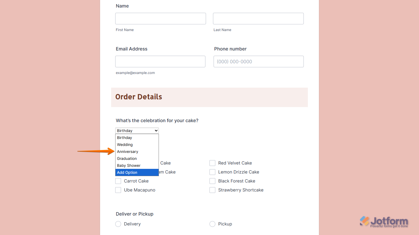 User Contributed Dropdown widget on a Jotform Demo Form