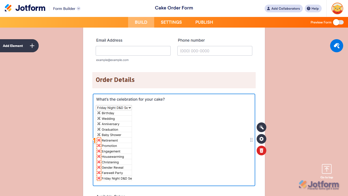 Removing contributed options from the User Contributed Dropdown in Jotform Form Builder