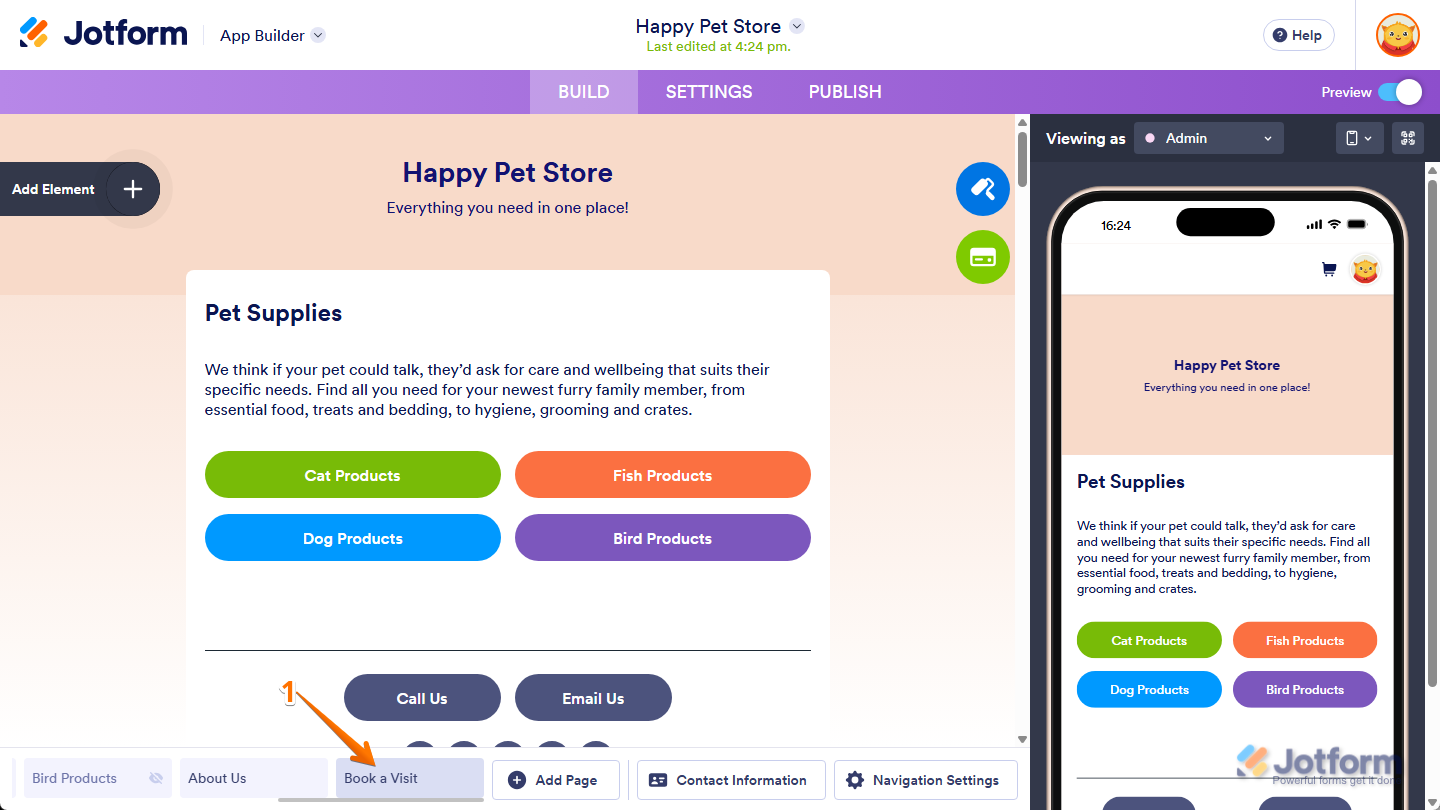 Page Navigation button in Jotform App Builder