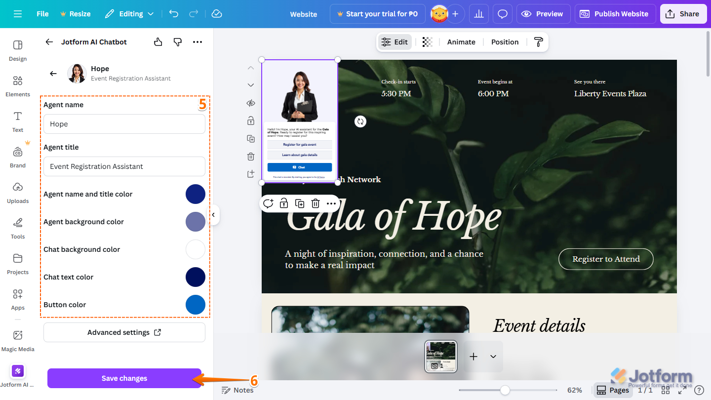 Customization section of the Jotform AI Chatbot