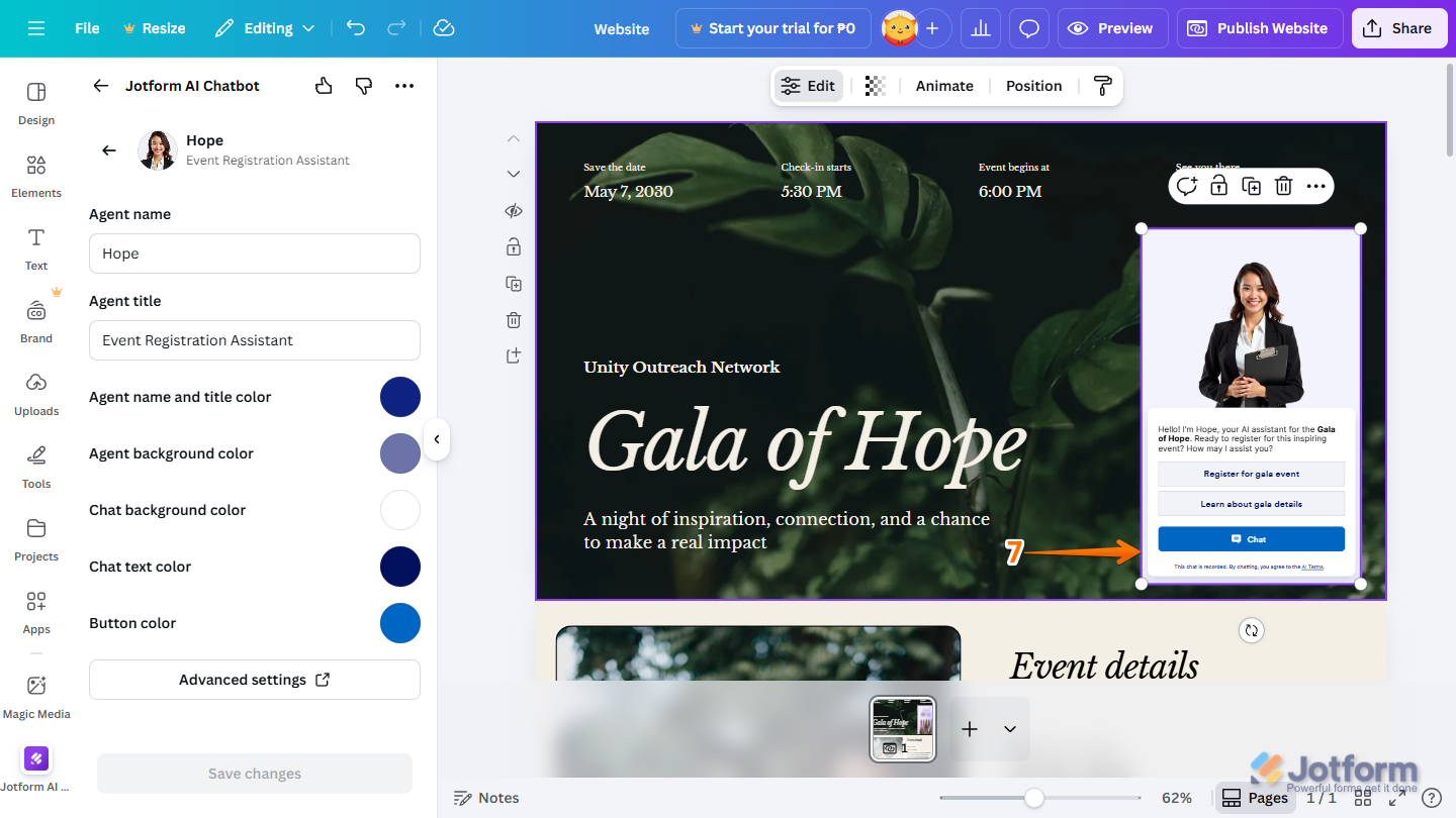 Jotform AI Chatbot in the Canva Design