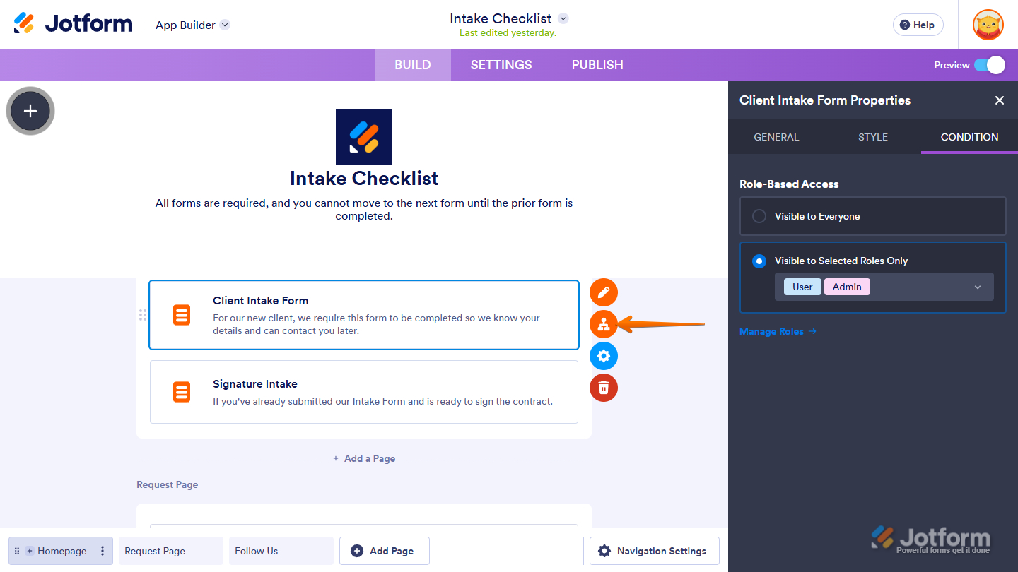 Condition icon for Role-Based Access for an individual element