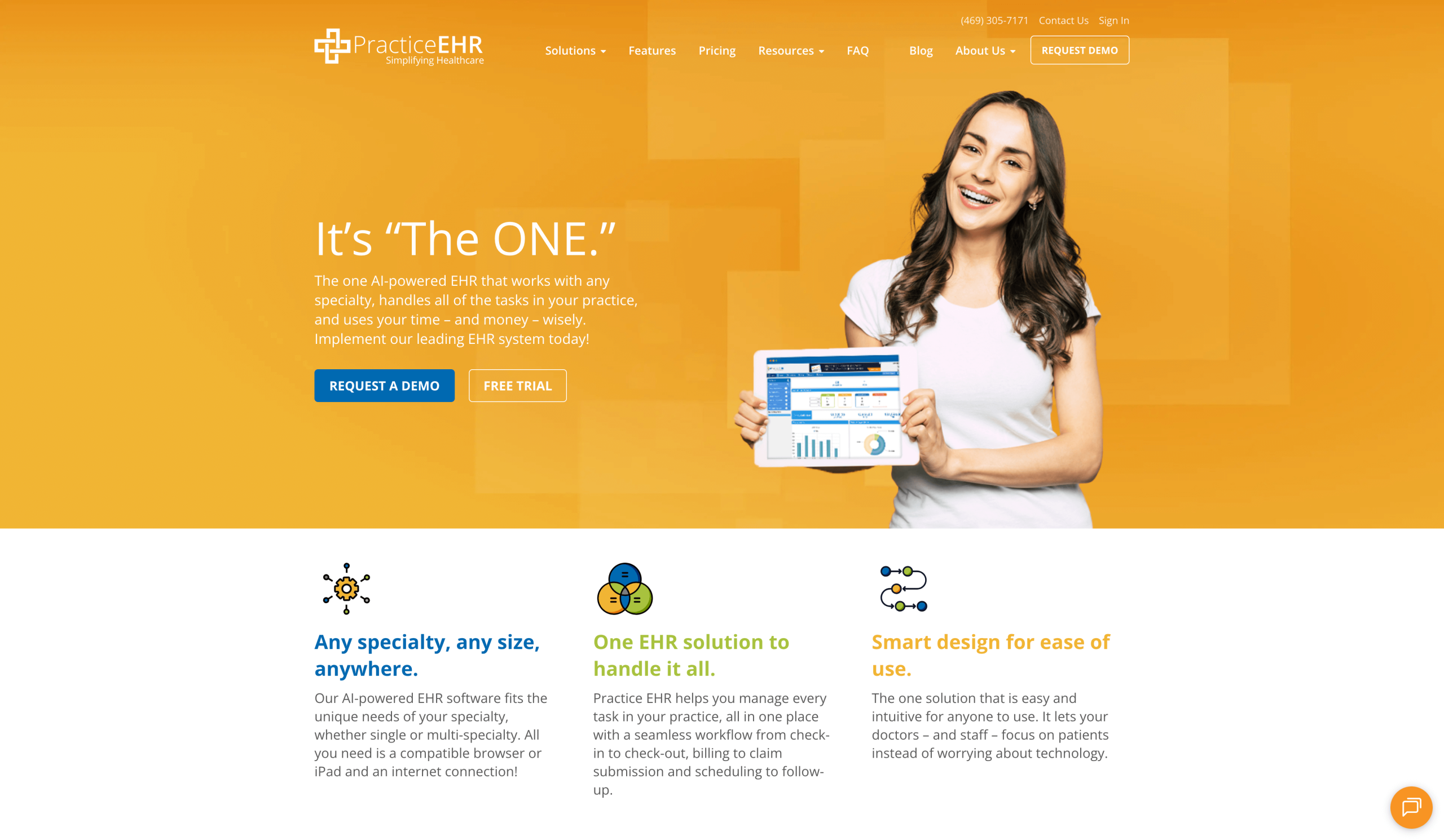 Screenshot of Practice EHR landing page