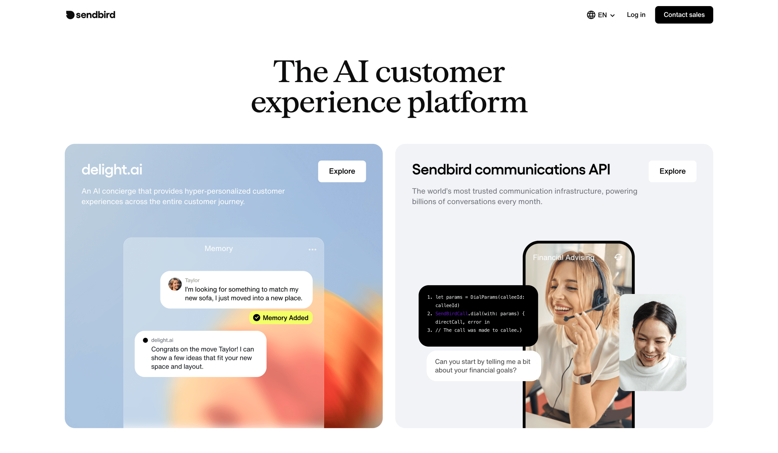 Screenshot of Sendbird landing page