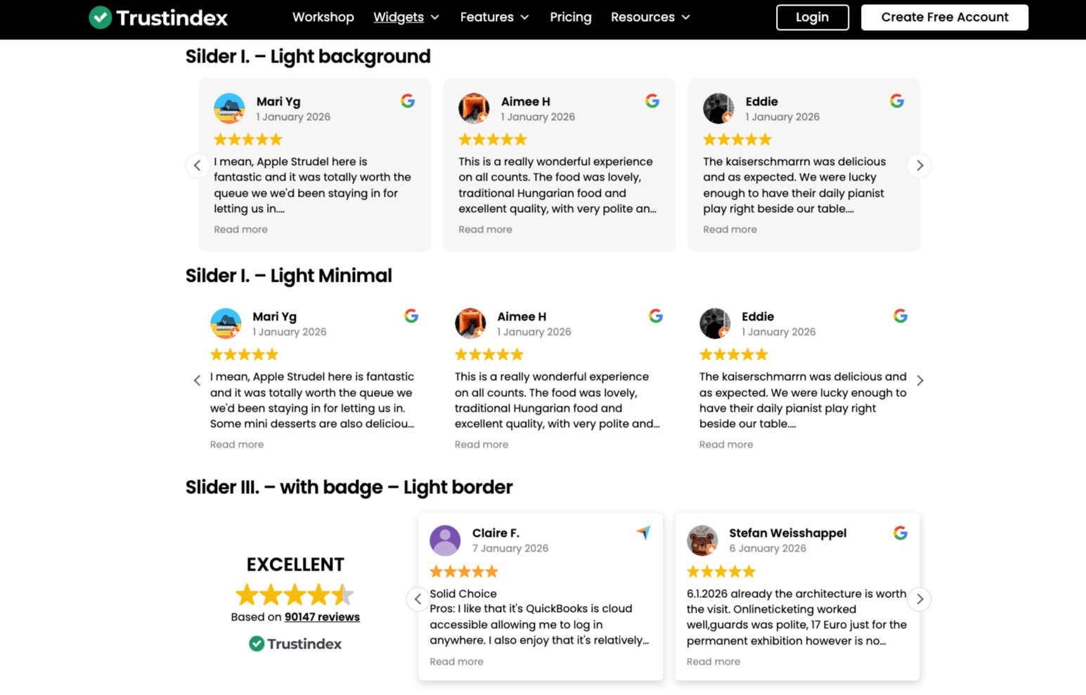 Screenshot of Trustindex Widgets for Google reviews landing page