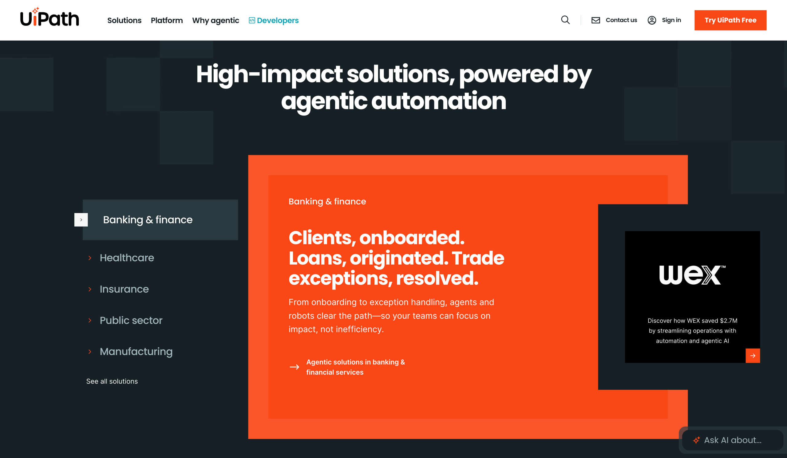Screenshot of UiPath landing page