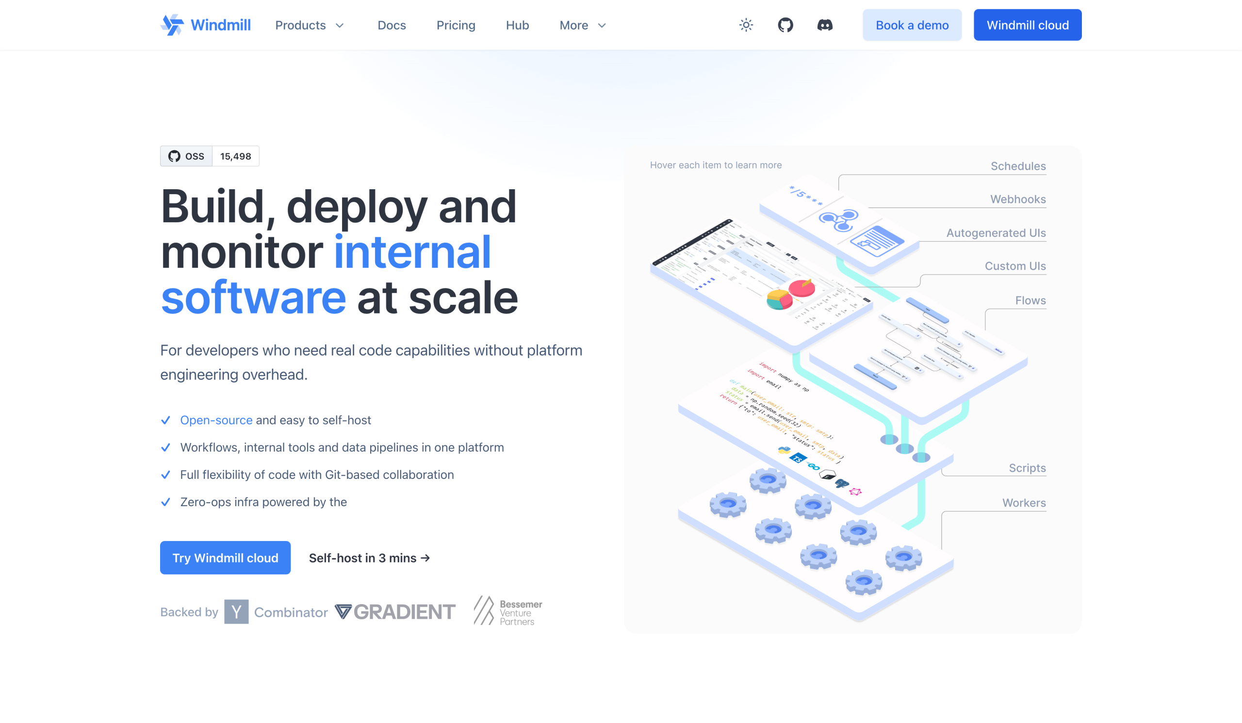 Screenshot of Windmill landing page