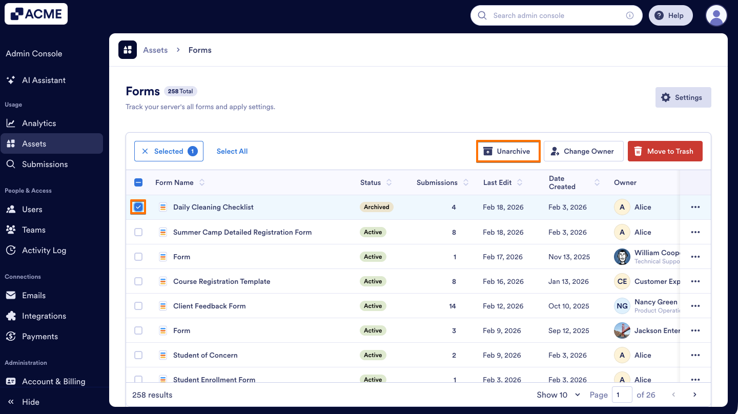 How to Archive or Unarchive Forms in Your Organization from the Admin Console Image-12