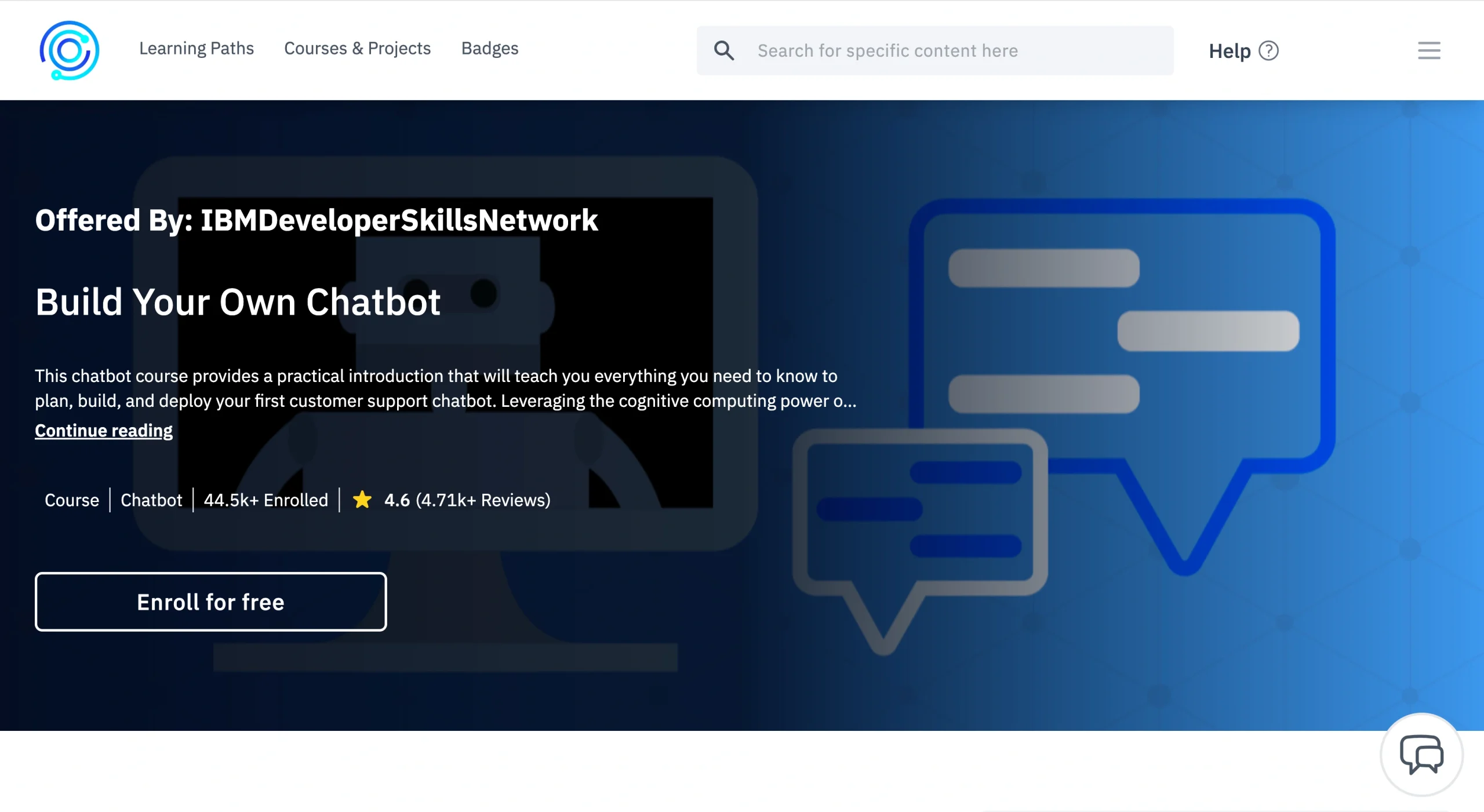 Coursera course page titled “Customer Service with Python: Build a Chatbot Using ChatGPT,” offered by IBM, with course banner, rating, and enrollment details