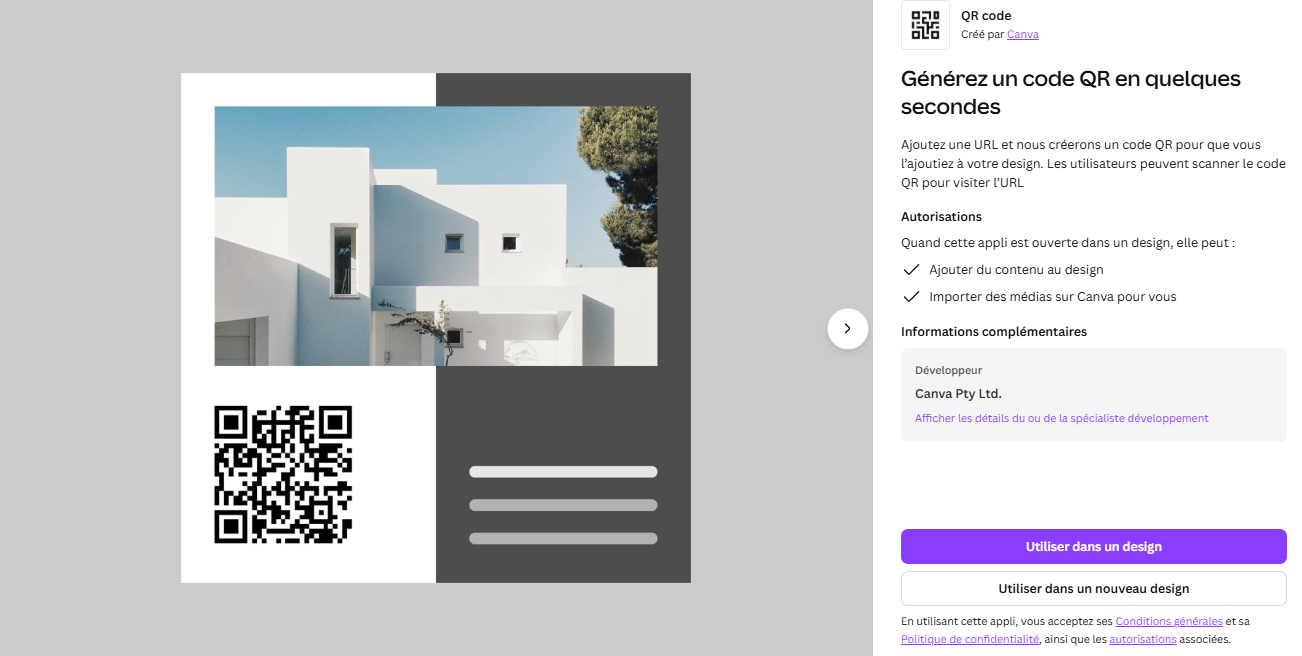 Capture d'écran de la page du générateur de code QR de Canva