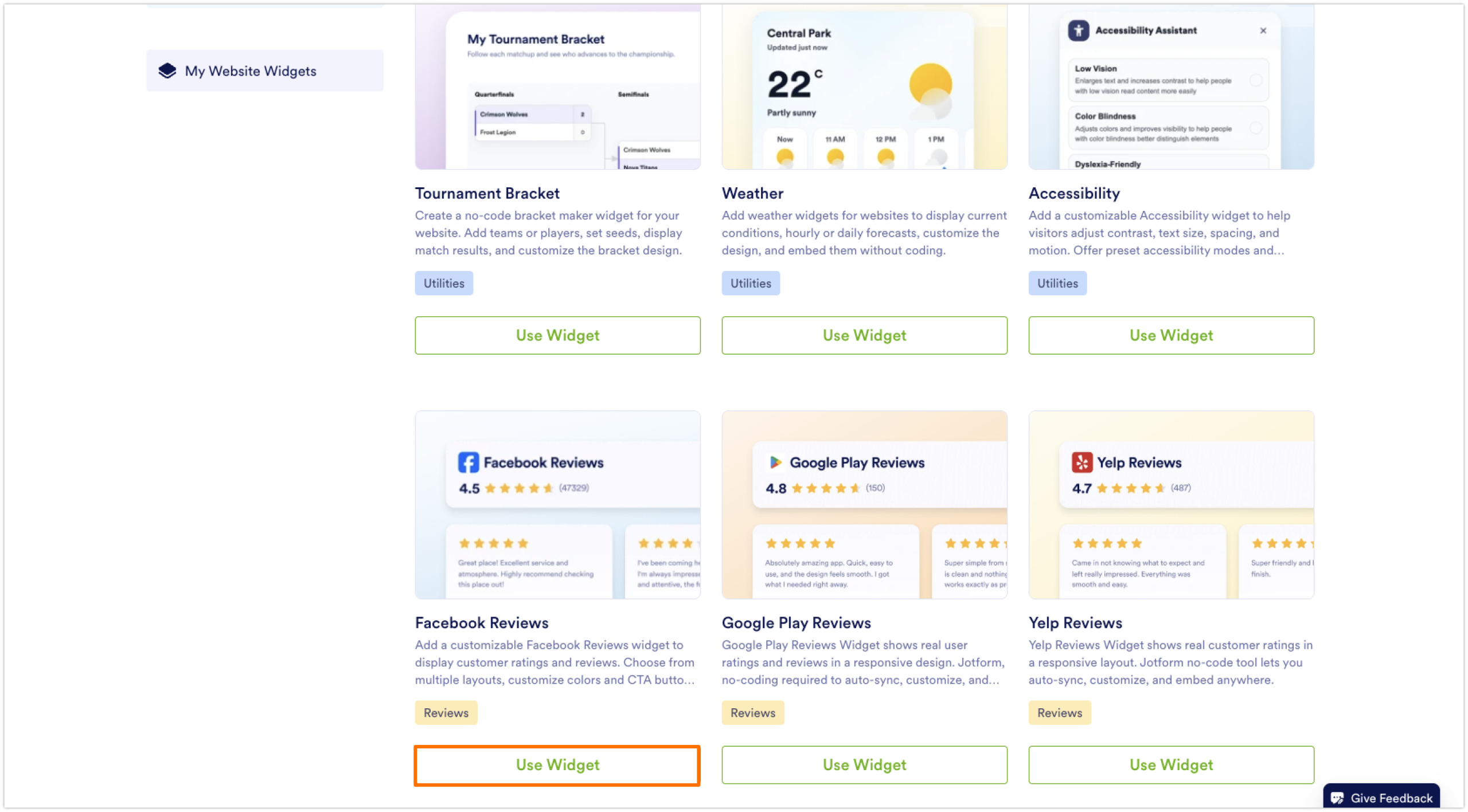 Jotform Website Widgets Gallery Facebook Reviews Widget Listing