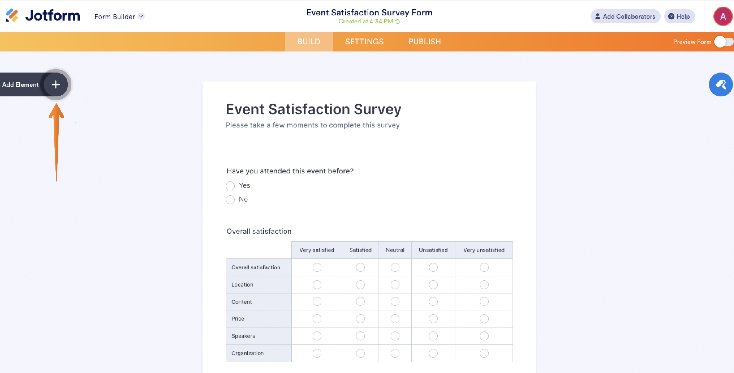 Jotform Form Builder Add Element Menu Button