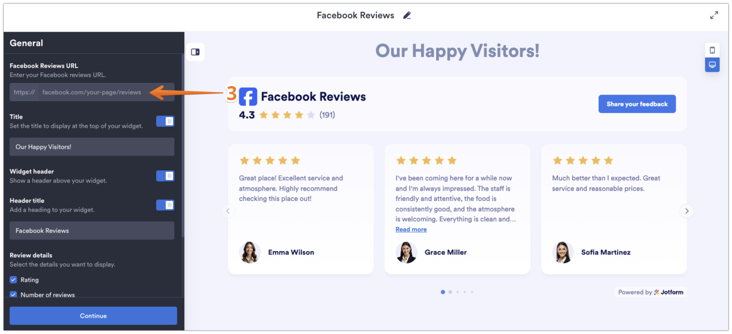 Jotform Facebook Reviews Widget Facebook Review URL Box