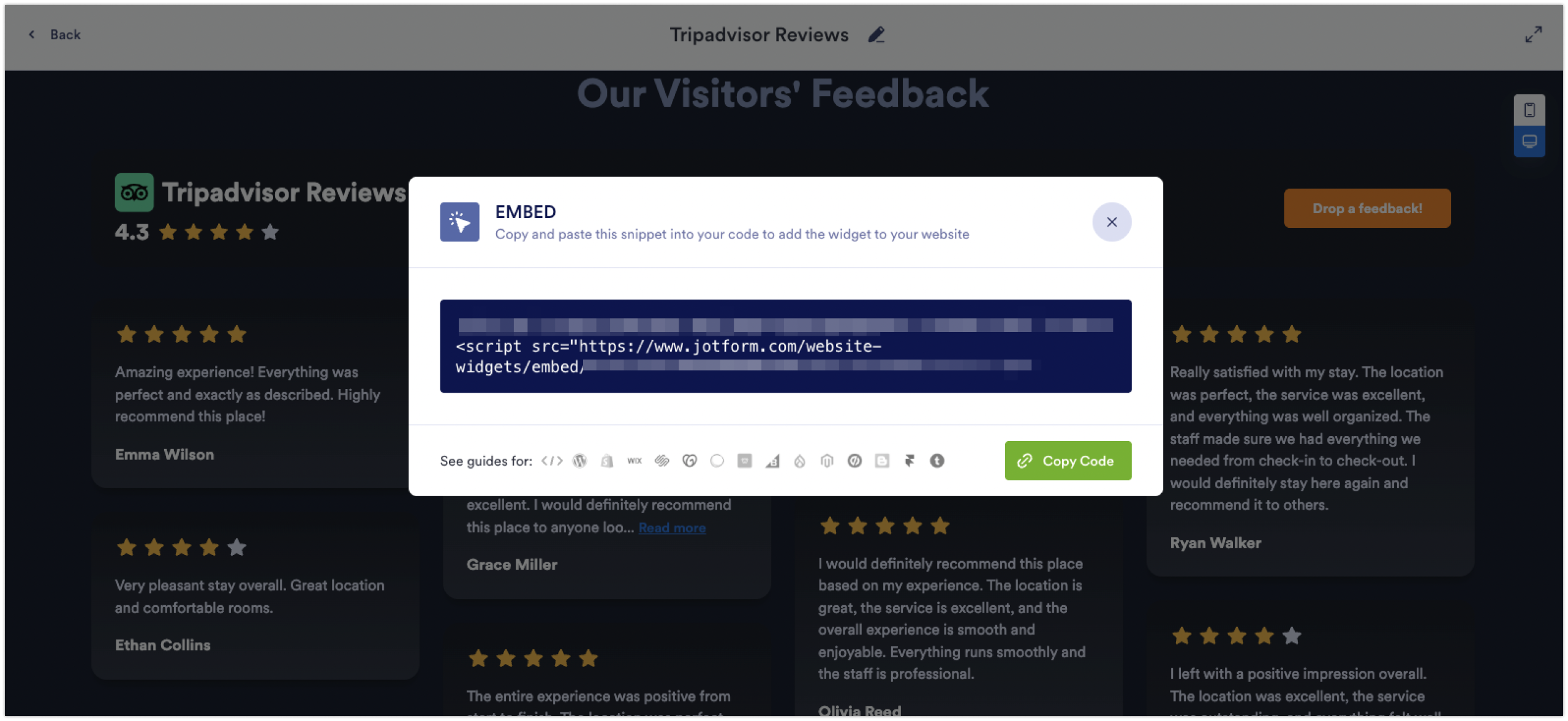 Jotform Tripadvisor Reviews Widget Embed Code
