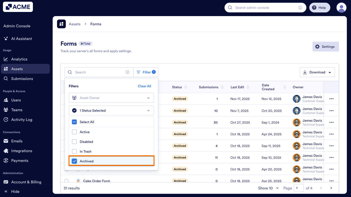 How to Archive or Unarchive Forms in Your Organization from the Admin Console Image-20